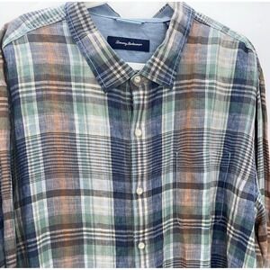 Tommy Bahama Mens Plaid Button Up Long Sleeve 3XL XXXL 100%‎ Linen Shirt
